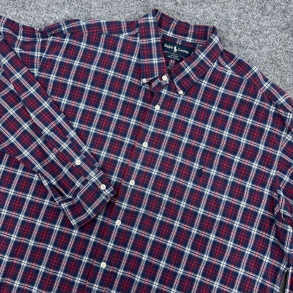 Vintage Ralph Lauren Shirt Mens 2XL Blue Red Plaid‎ Oversized Pocket Pony Logo - Picture 1 of 9
